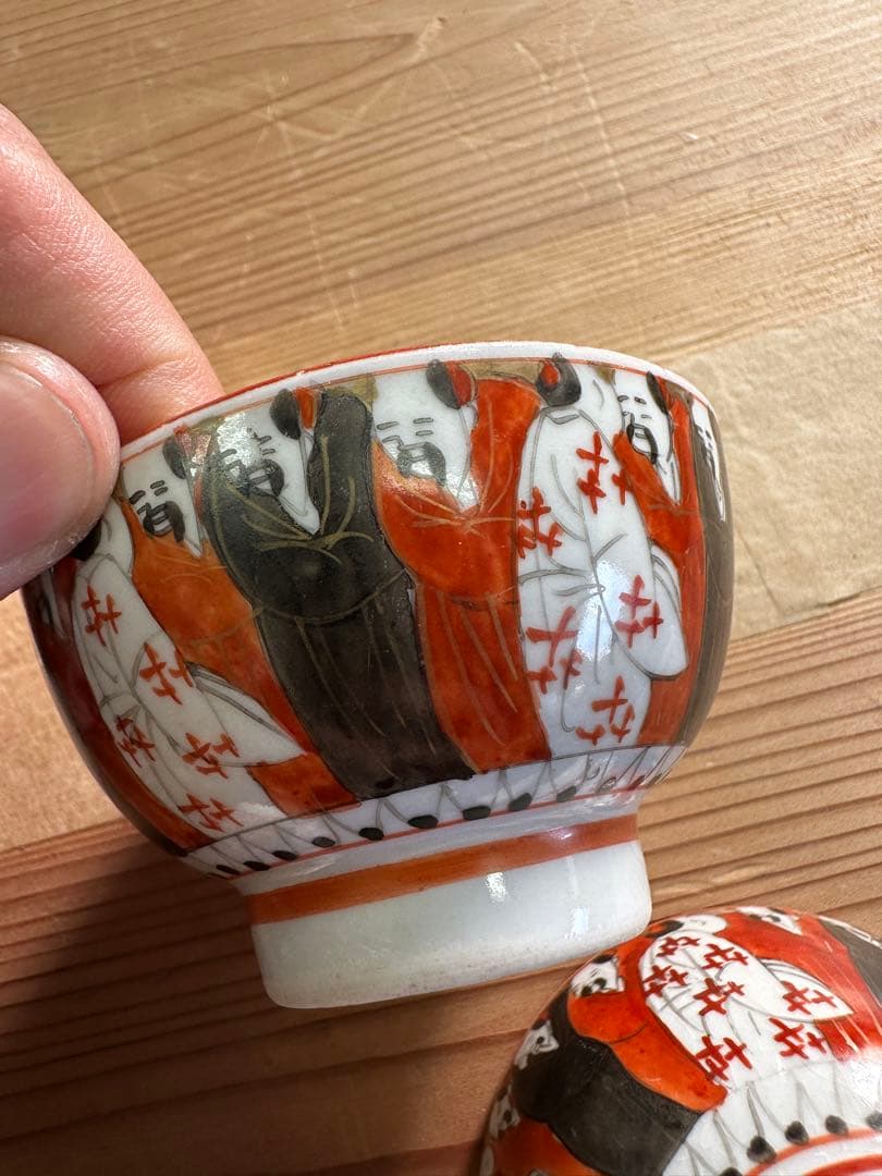 九谷焼6点セート，茶具，茶器，古九谷，百壽老人，赤繪，骨董