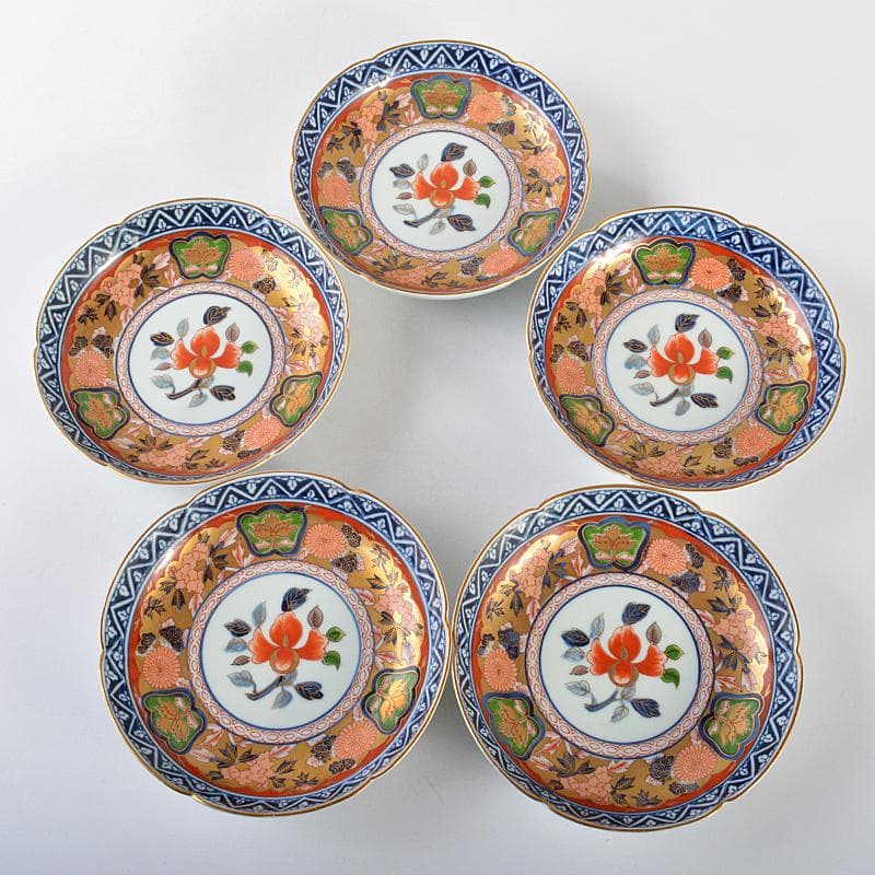 有田焼　日肥其泉作　極錦金彩古伊万里　銘々皿揃　五客　共箱　D　R5384