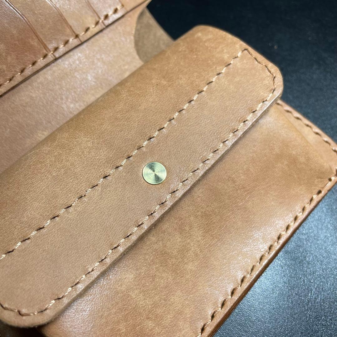 二つ折り財布　マヤレザー　ミドルウォレット　ハンドメイド　シマエナガ【匿名配送】