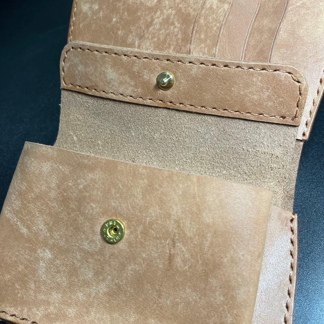 二つ折り財布　マヤレザー　ミドルウォレット　ハンドメイド　シマエナガ【匿名配送】