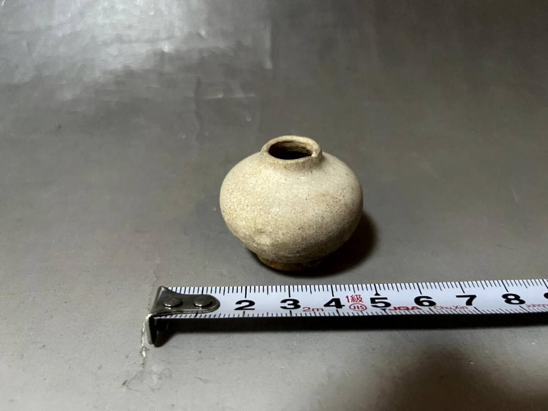 小壺■宋胡録 半磁器胎土 灰青磁釉 古い小壺 3.8cm 水滴 花瓶 古壷■