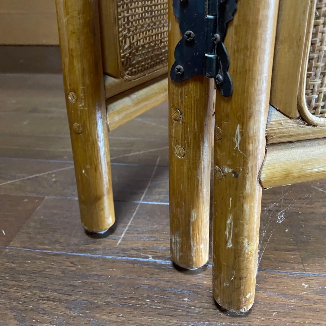 3連 パーテーション ラタン 籐 木製 ウッド 間仕切り ついたて 昭和