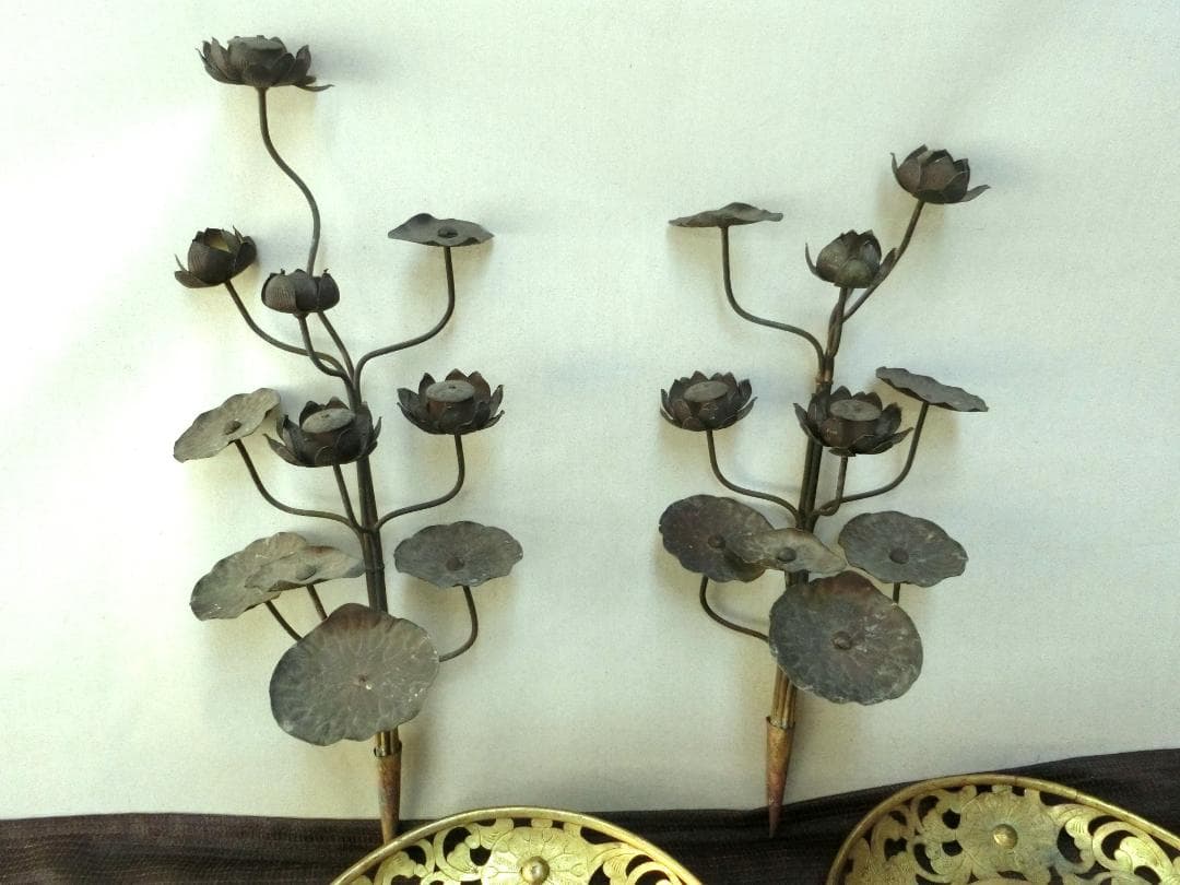 仏教美術！【仏具 華籠 けご 4点 蓮花1対・K20・骨董】仏 佛