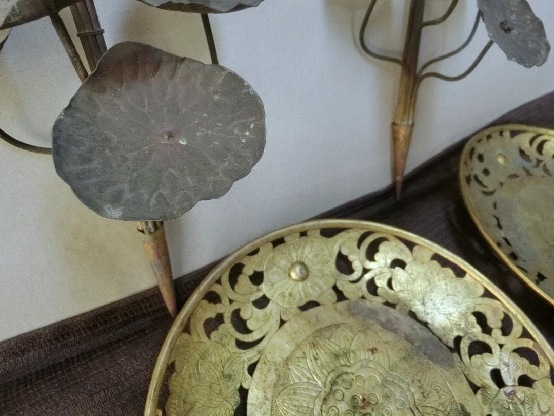 仏教美術！【仏具 華籠 けご 4点 蓮花1対・K20・骨董】仏 佛