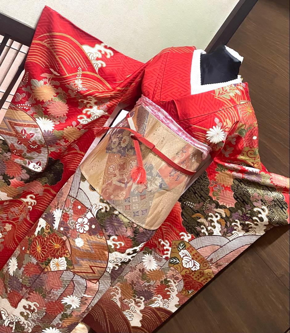 なのなの様専用box振袖長襦袢サイズS〜M 正絹 花柄 波模様 T116733944