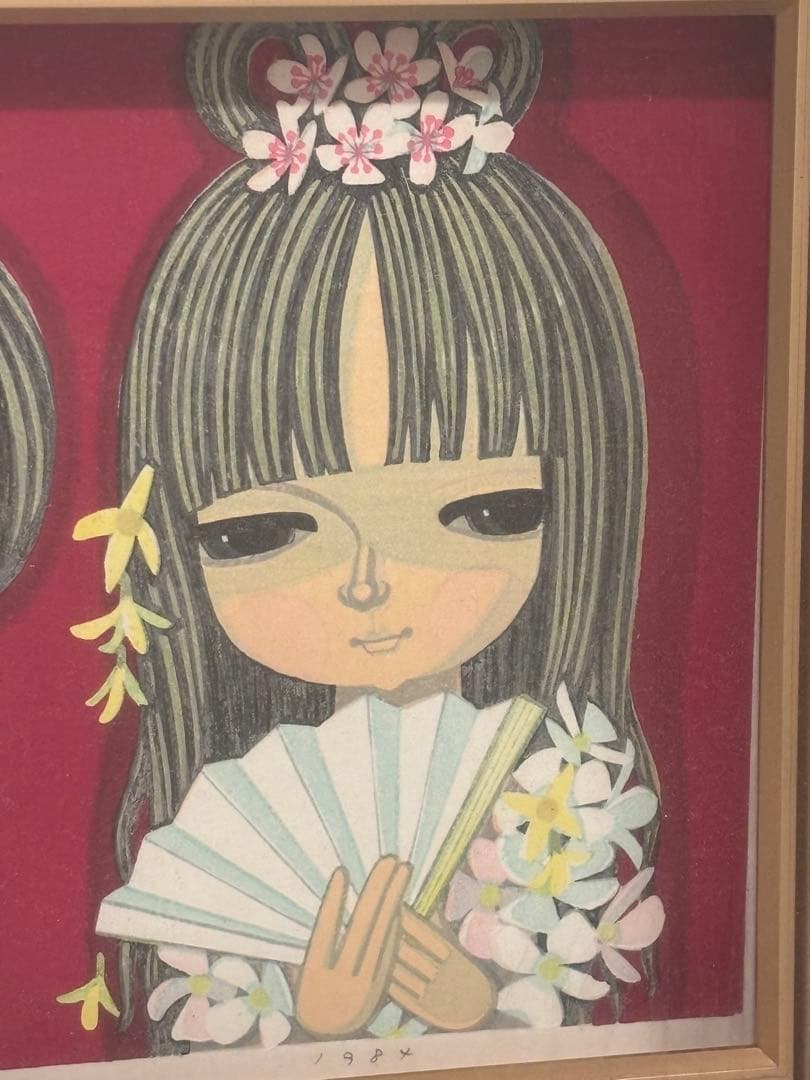 真作保証 池田修三 木版画 「おひなさま」直筆サイン入り 1984年