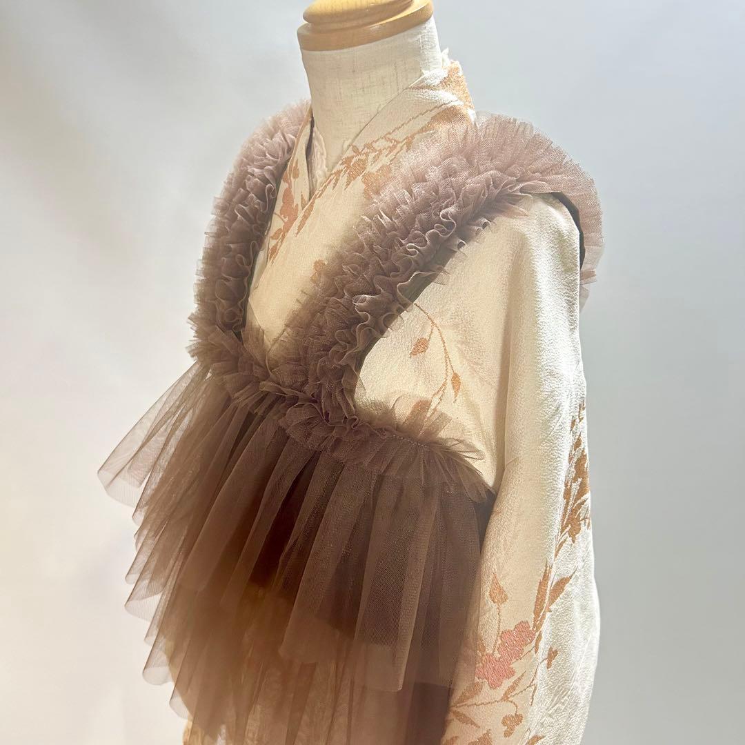 被布エプロン【チョコレート】チュール被布　被布ドレス　七五三　チュールドレス