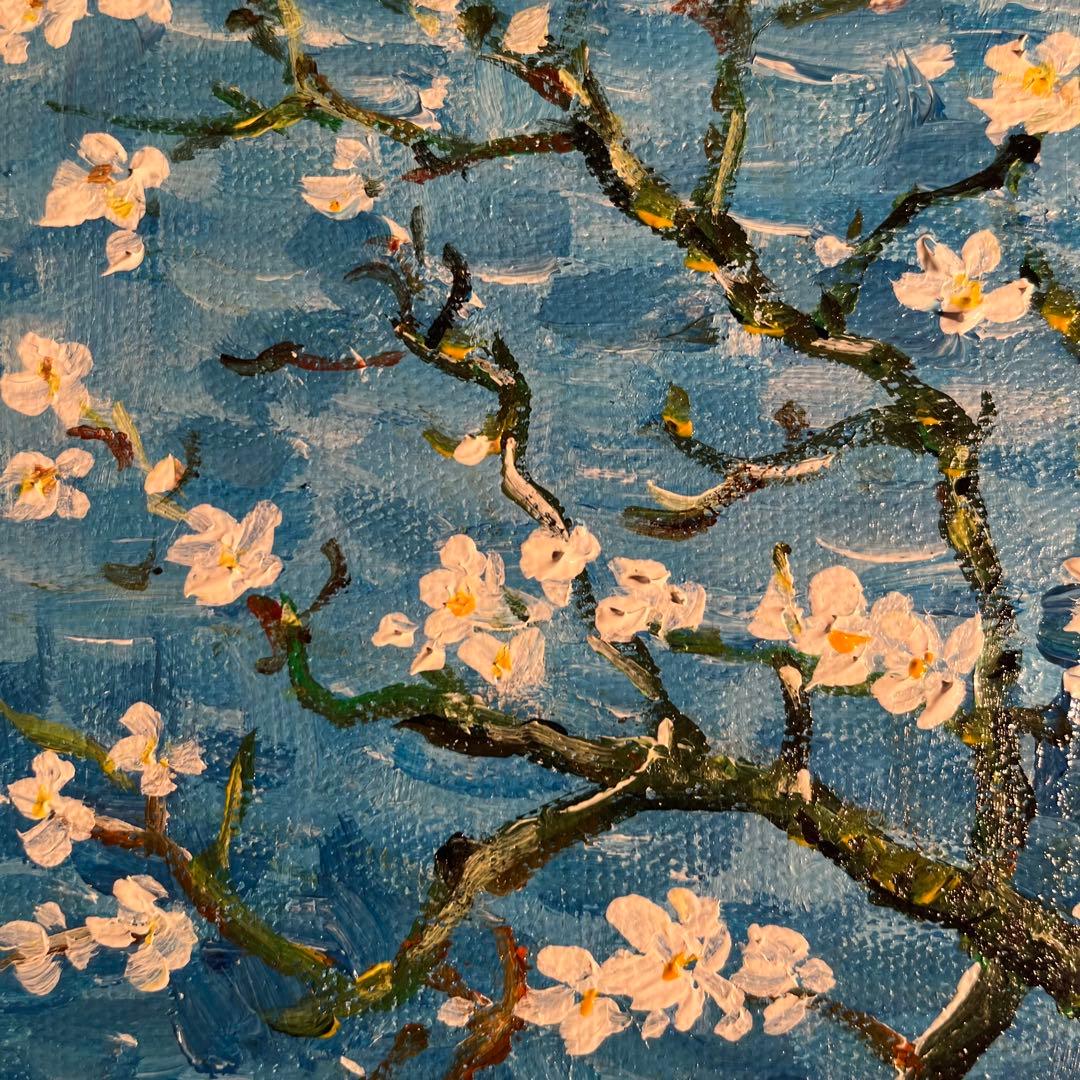 ★秀作★ 手描き油絵 ゴッホ 花咲くアーモンドの枝 額付 肉筆絵画 油彩画
