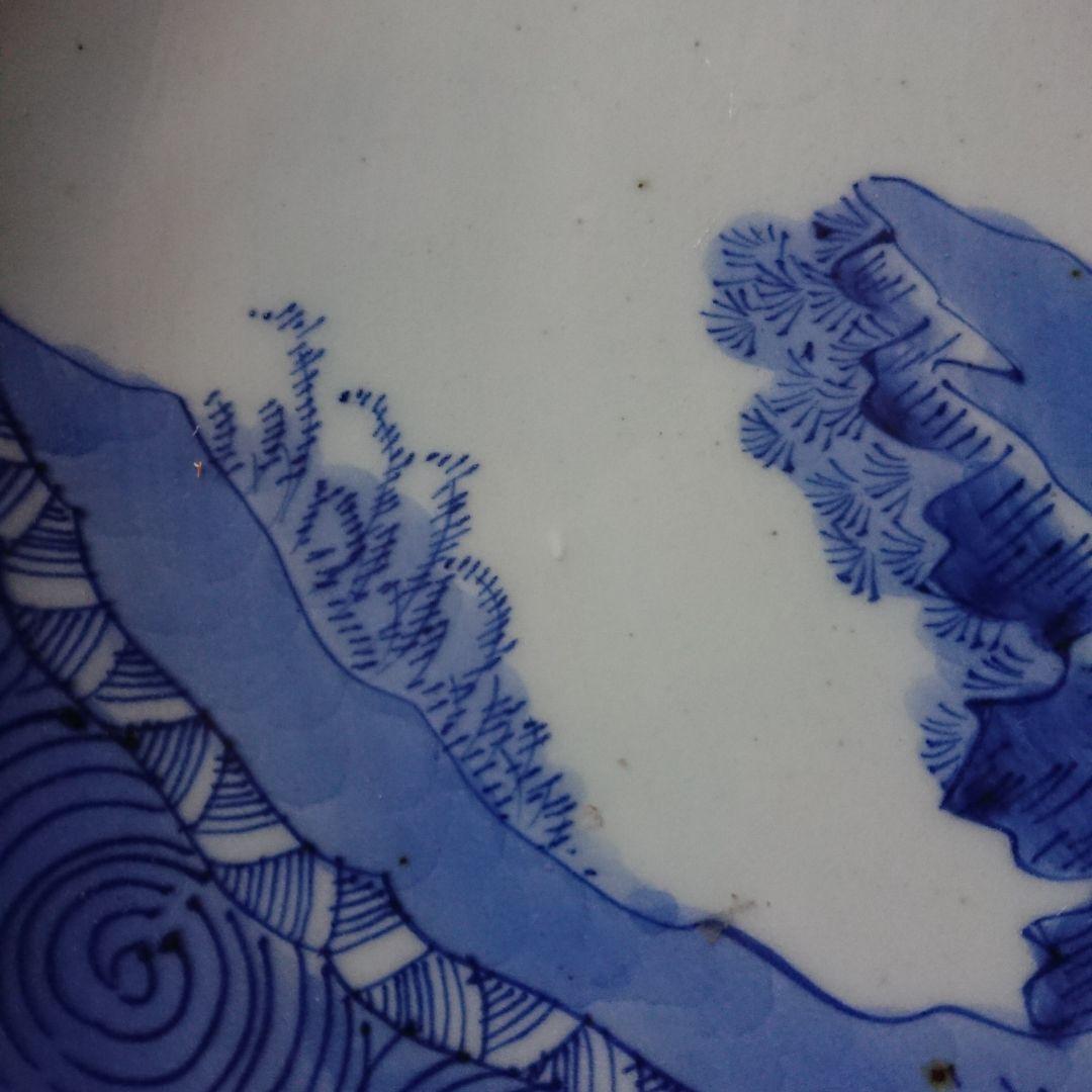 江戸 ふっくら千鳥 骨董 古伊万里 染付 大皿 輪花 アンティーク 皿 /印判