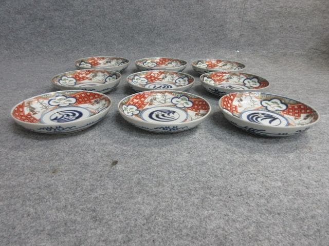 伊万里焼染錦花鳥文手塩皿9枚 [B26560] 美術品・アンティーク