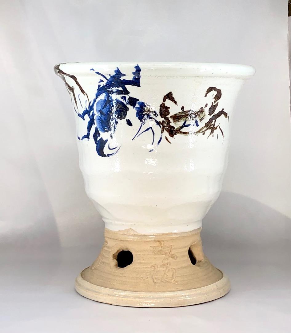 京焼・清水焼　清水六兵衛（四代）作　蟹画手炙り　無傷　時代箱　保証。