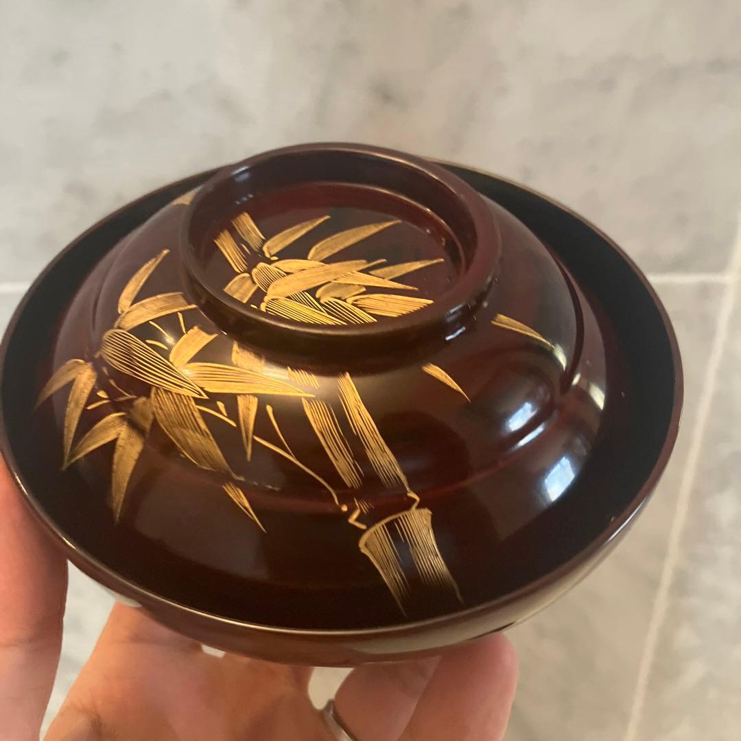 アンティーク大正時代 金彩のスズメや上品な竹が美し過ぎる木製輪島