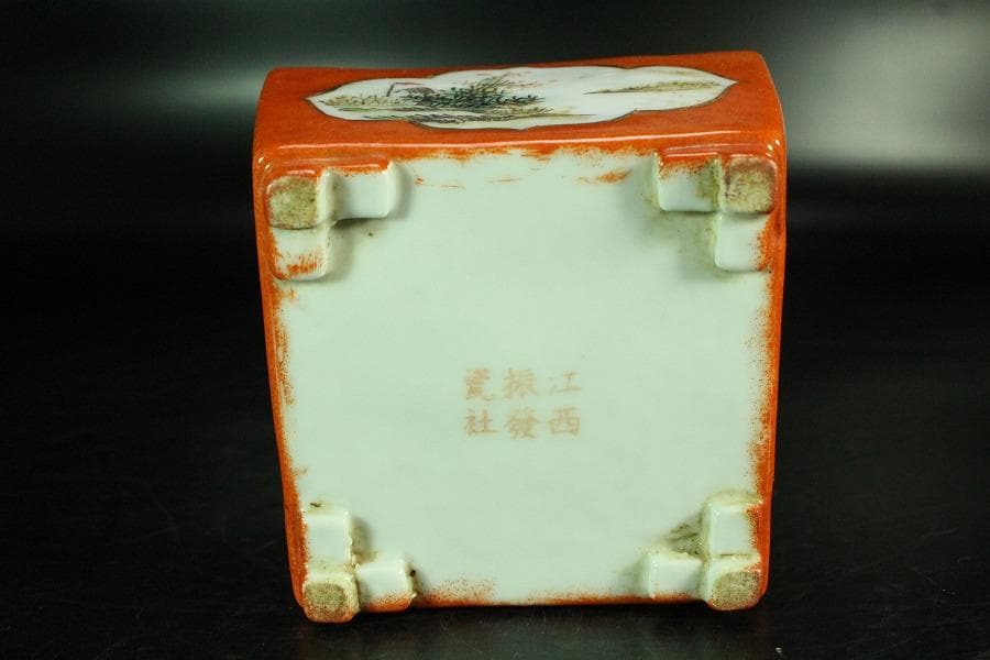 中国美術 色絵山水画 文房具 器 時代物(K-A865)