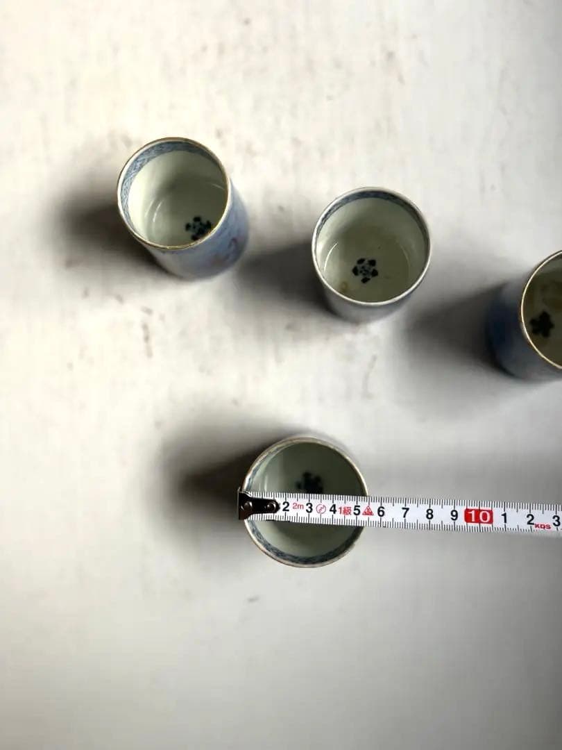 331 骨董 アンティーク 古伊万里 薄瑠璃金彩 のぞき猪口 4点組 幕末