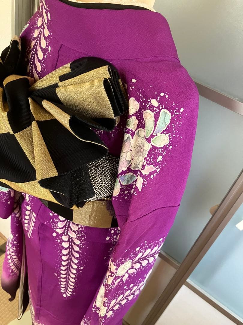 逸品】藤娘きぬたや 総絞り 振袖 藤色 裄68 長襦袢 刺繍半襟(さんび