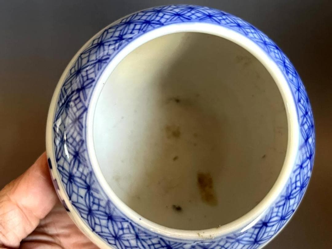 火入れ□香炉 伊万里 染付桃文 明治期 聖果 青花 火器 時代物 骨董