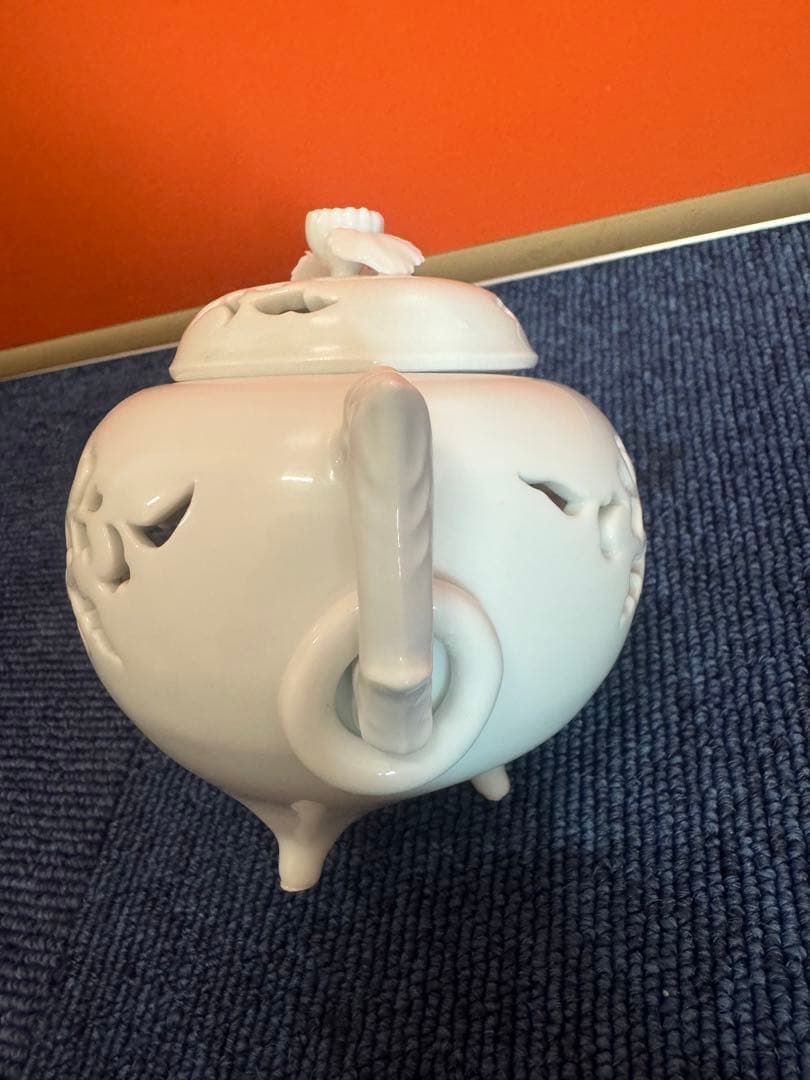 1973 杉原一壷 白磁 透かし 三足 香炉