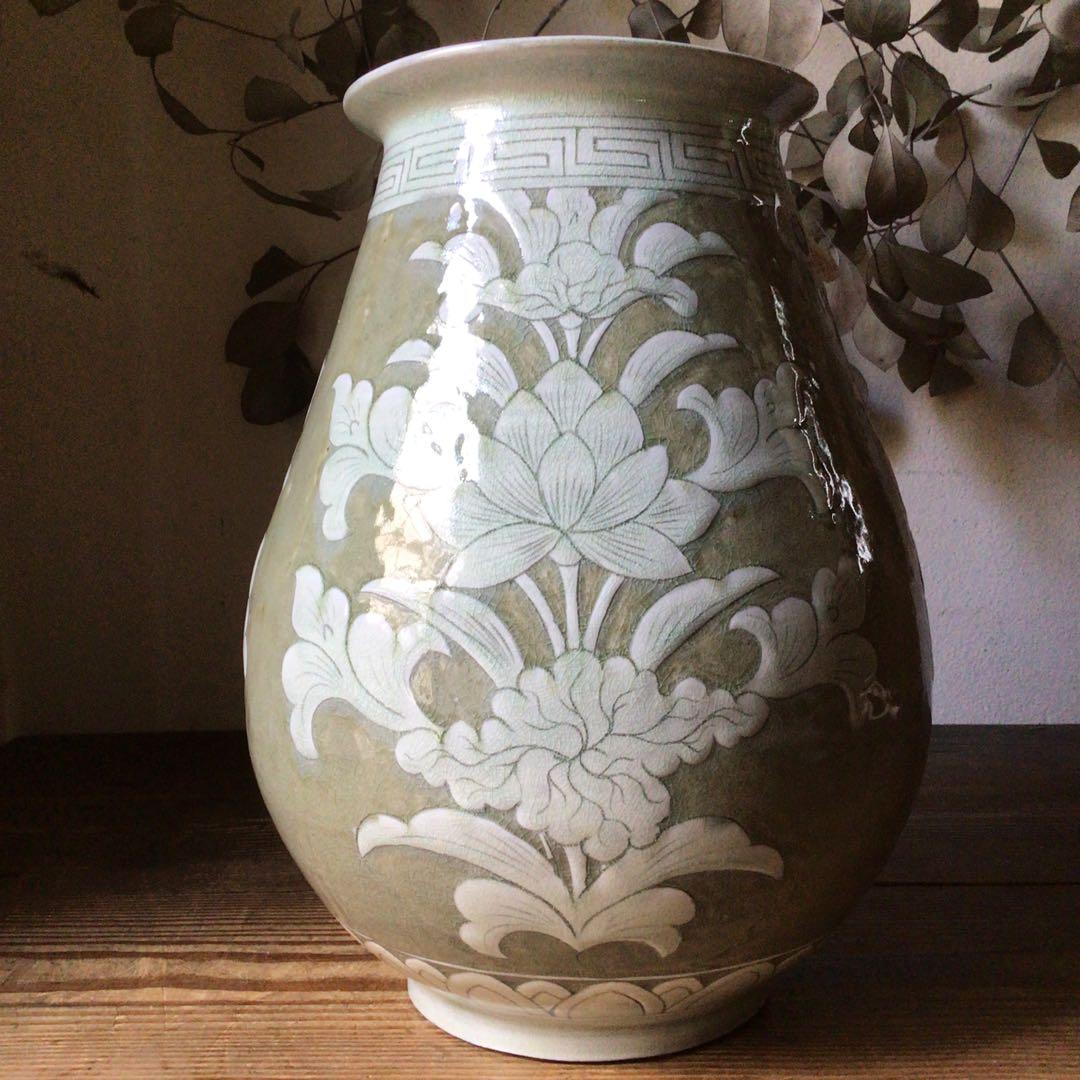 李朝時代絵高麗粉粧灰青沙器鉄絵紋水指茶道具壷壺花瓶時代