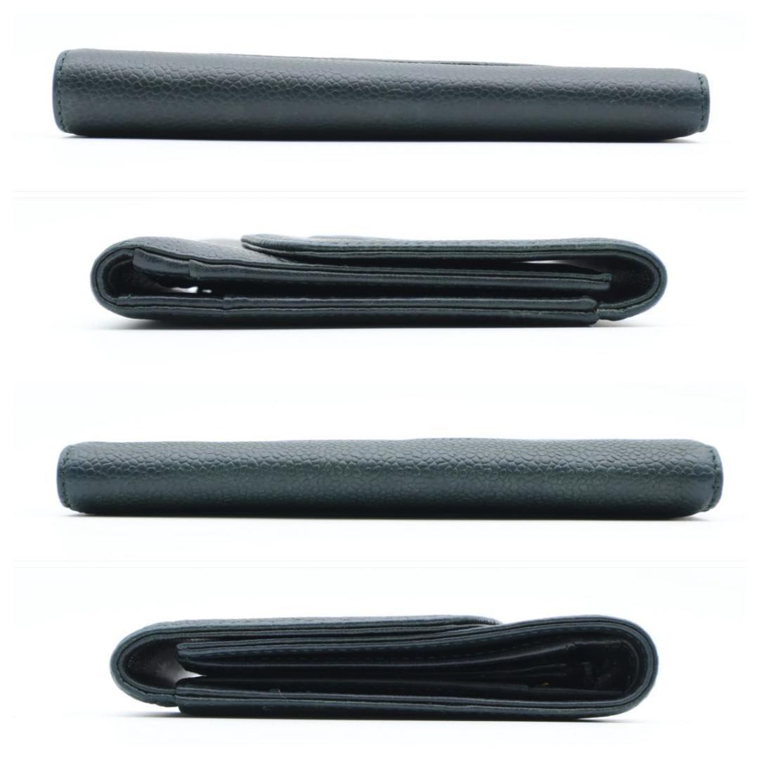 【極美品】CHANEL デカココ　三つ折り財布　キャビアスキン　グリーン