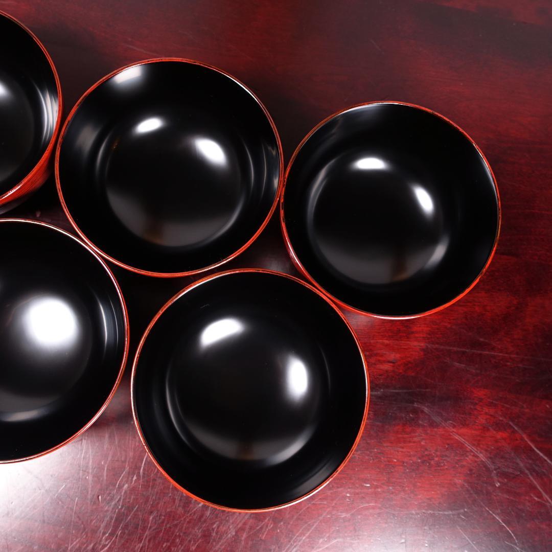 山中塗 喜八作 朱塗 内黒塗 見返結び松蒔絵 吸物椀 5客 共箱