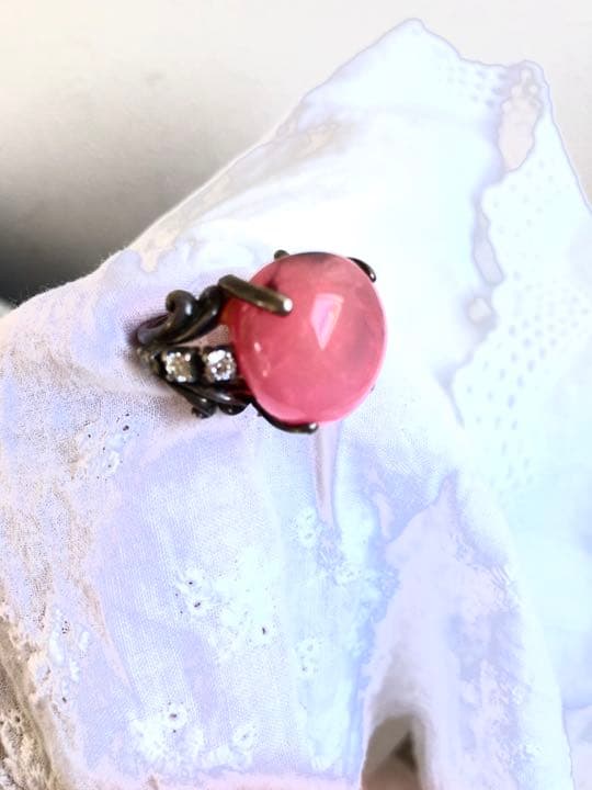 ビンテージ オーダーメイド リング ピンク 瑪瑙 アンティーク シルバー