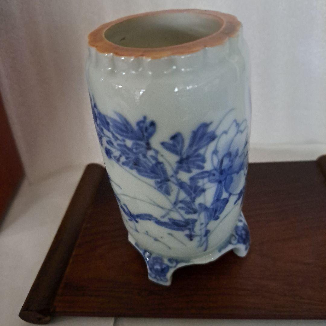 こめ 　　江戸中　極上　小壺　極上縁絞り型　縁紅付　呉須染付　高台足付