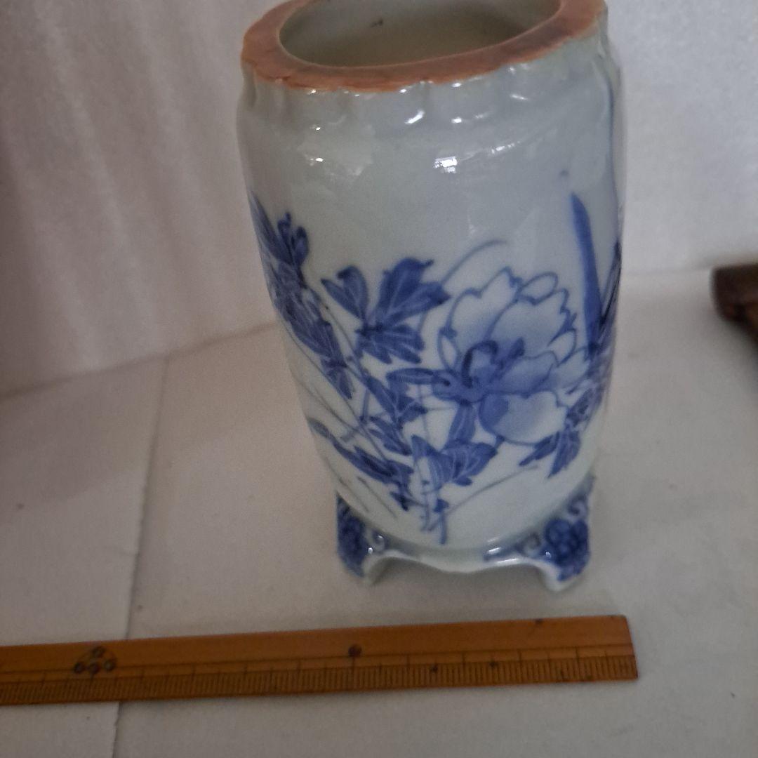 こめ 　　江戸中　極上　小壺　極上縁絞り型　縁紅付　呉須染付　高台足付