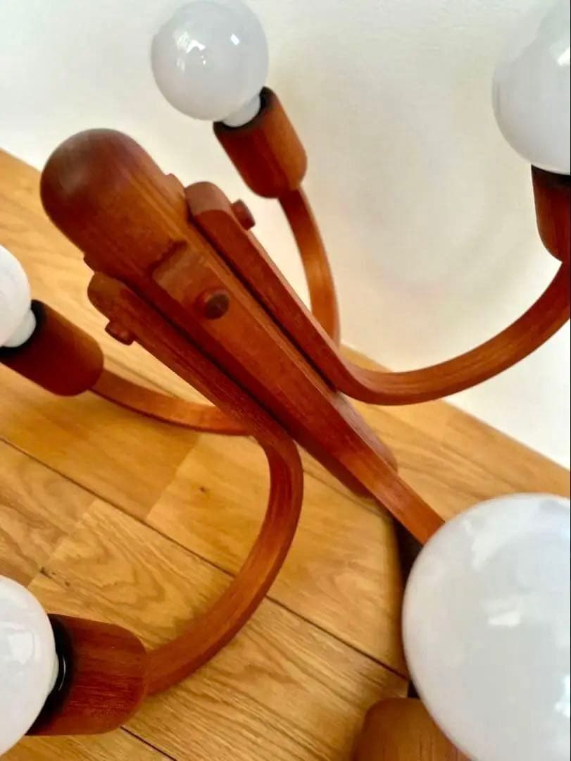 独1970年代 DOMUS チーク無垢材 ヴィンテージ・5灯シャンデリア 美品