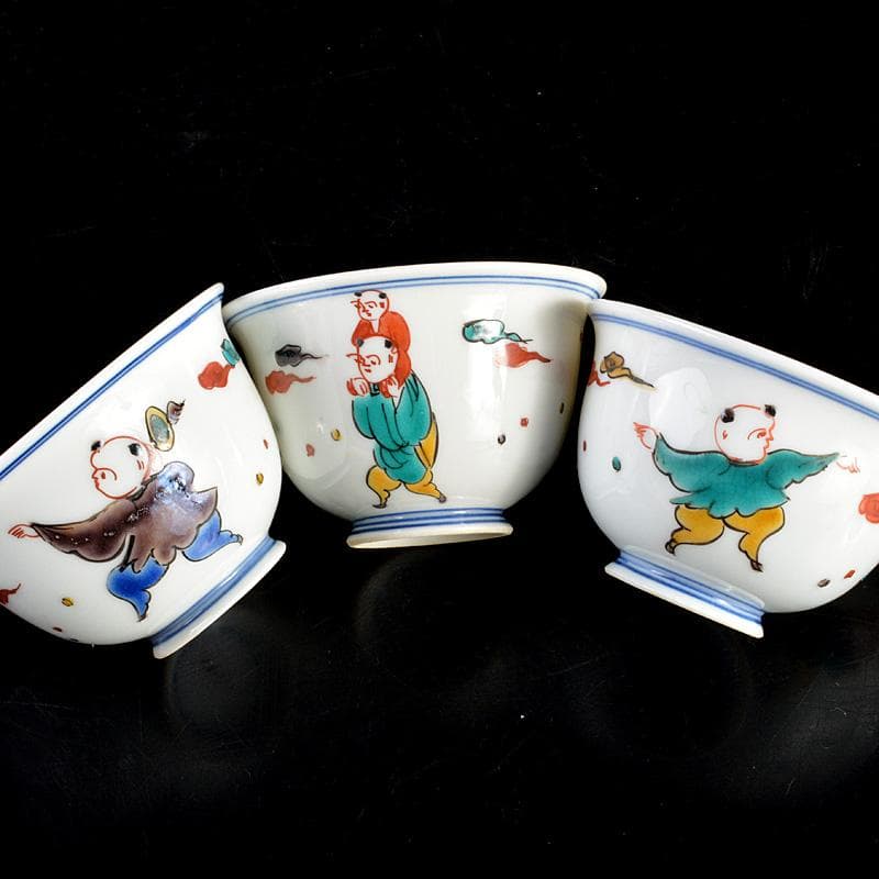 九谷焼 堀江青光作 色絵唐子文 波出茶碗 10客 共箱 V 6232C - メルカリ