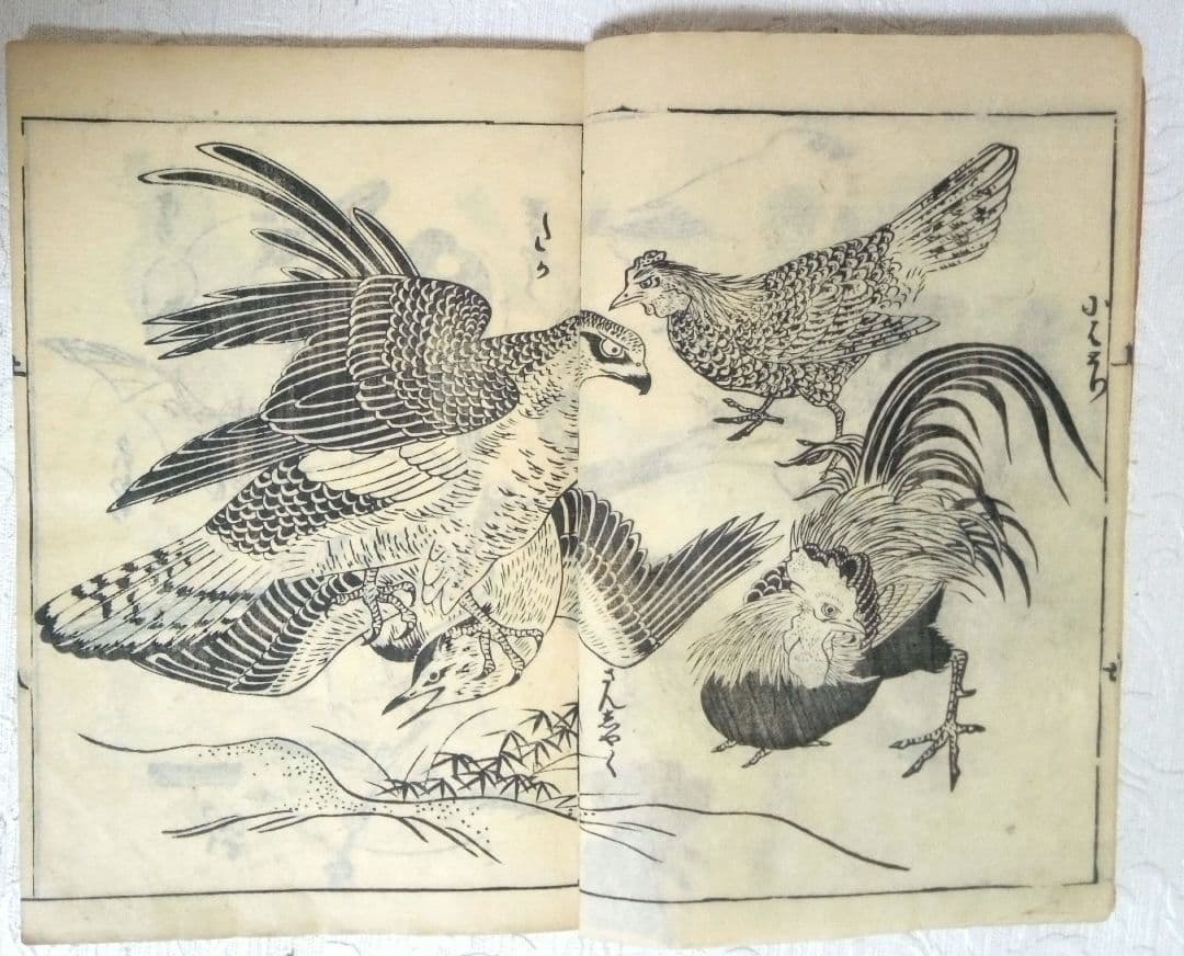 草木鳥獣諸職繪手本(黒摺り版画本)紀朝臣敏作画、伊