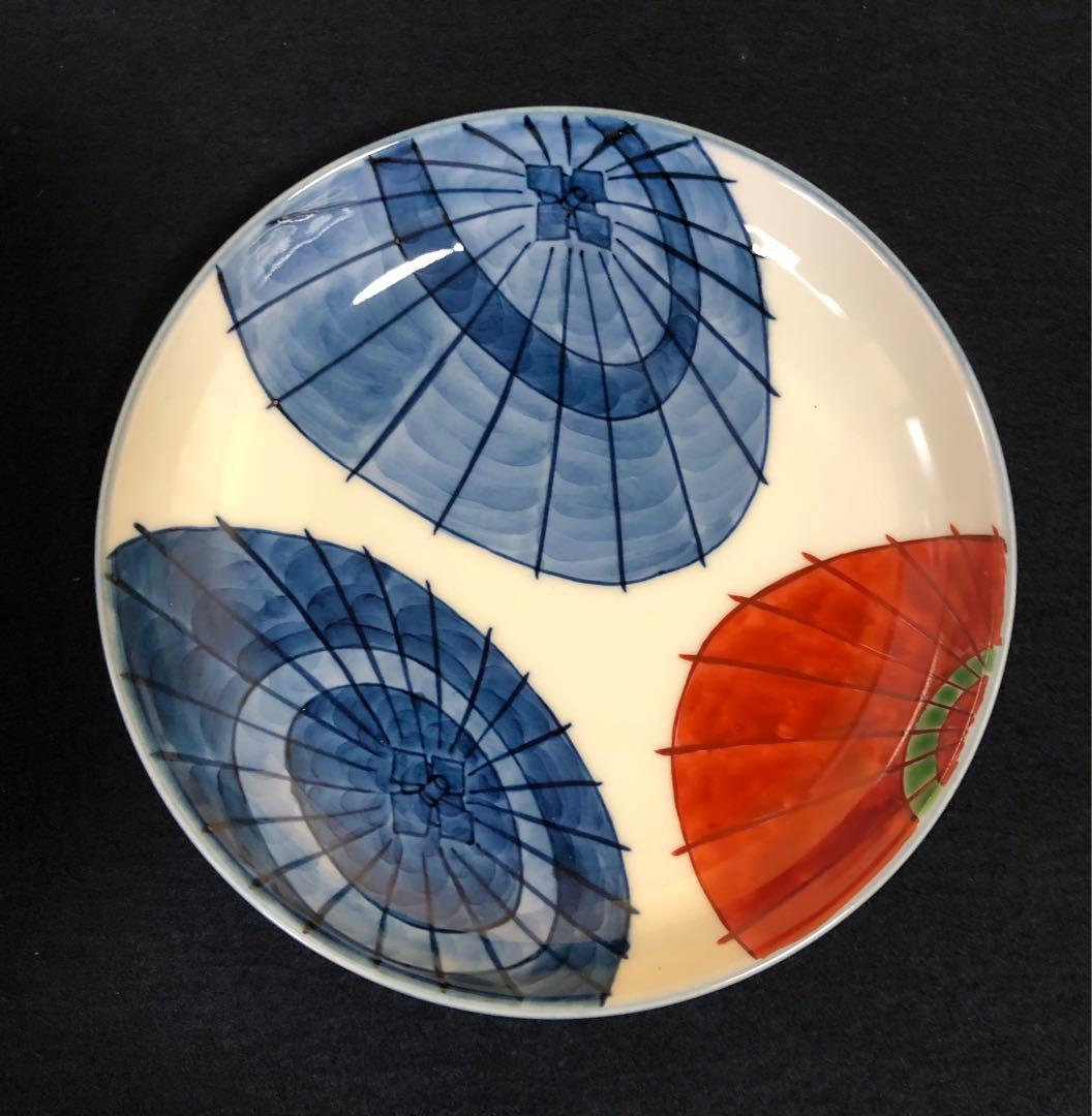 《R》有田焼 染錦 傘絵 皿4客 源右衛門作 共箱　251204お3