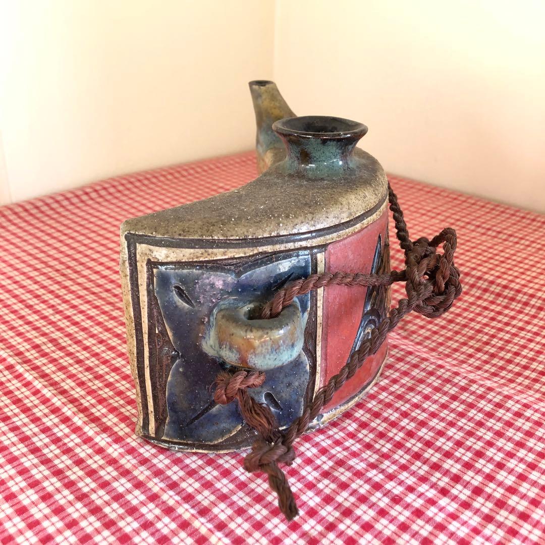 ショップ 壺屋焼 清正陶器 小橋川清正 赤絵魚紋抱瓶 やちむん