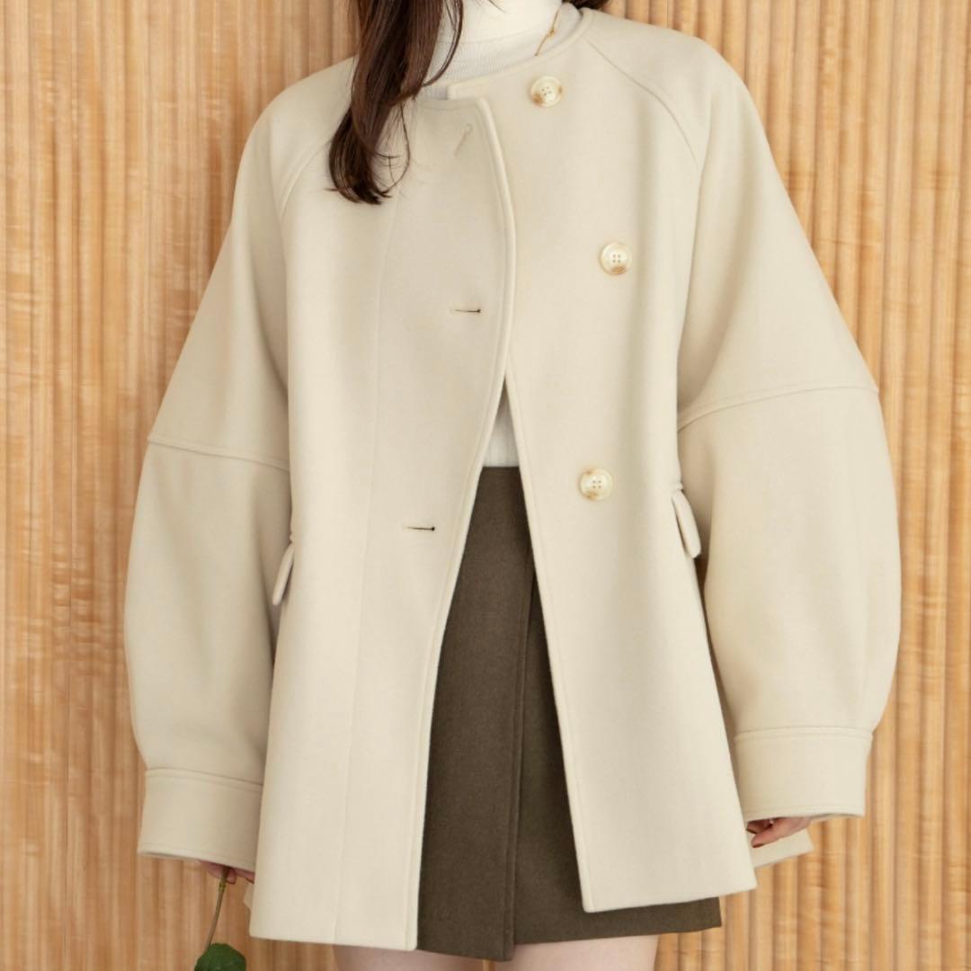 hinari ウェーブデザインミドルコート【ベージュ・free】