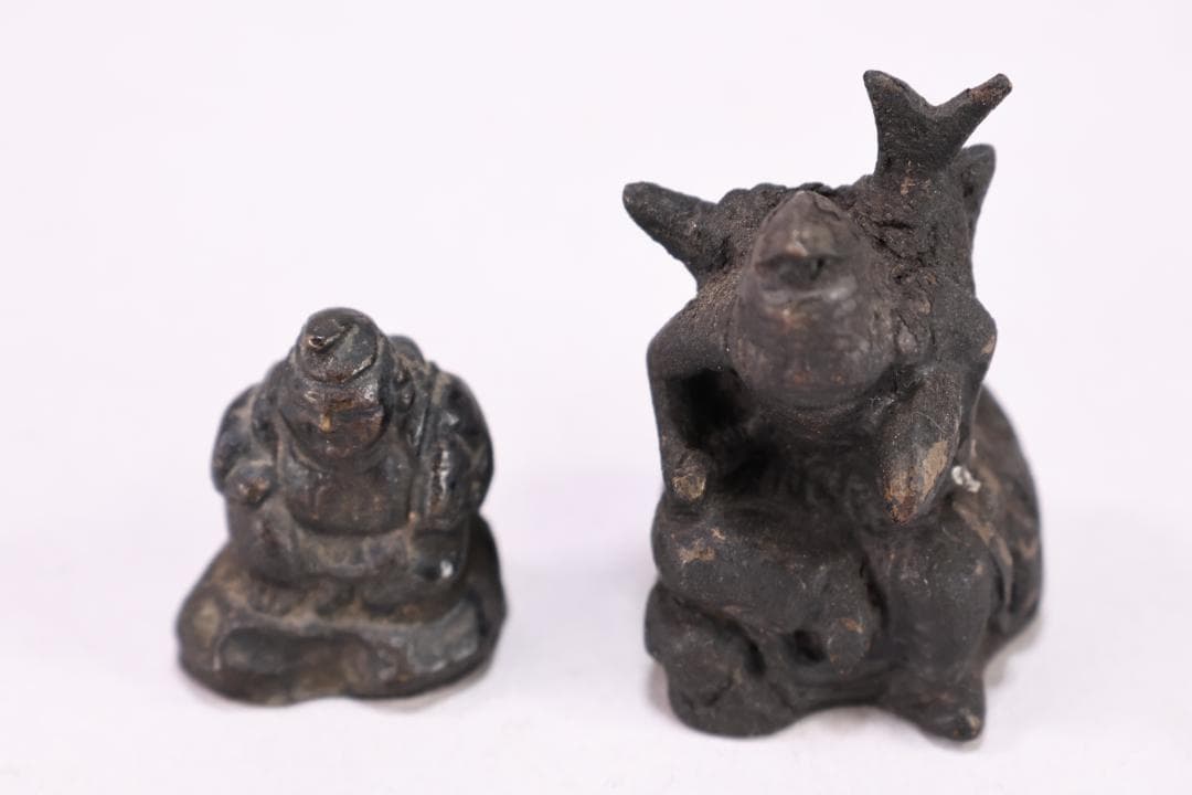 仏教美術 江戸期 鋳銅 恵比寿像 2体 懐中仏 お守り 縁起物 願掛け BK88