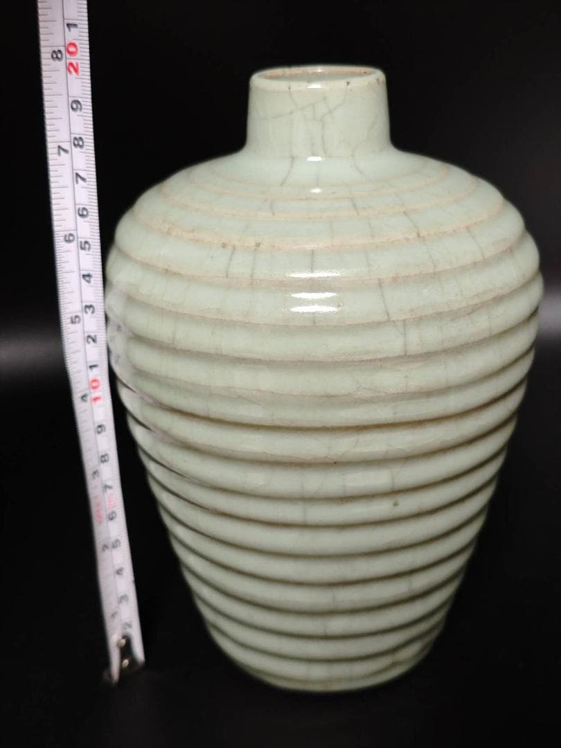 明時代 青磁龍泉窯弦紋花瓶龍泉窯明官窯物 元箱