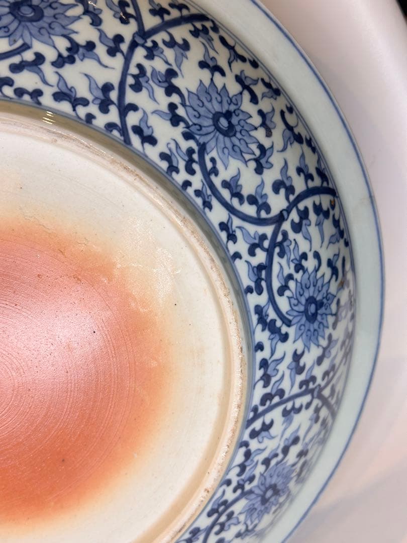 大明宣徳年製 底款 大皿 染付 花卉文 魚文 古董品