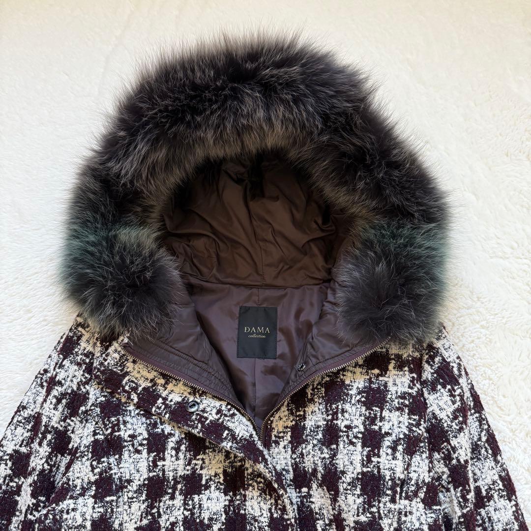 美品】DAMA collection フード付き ツイードコート 千鳥格子 M