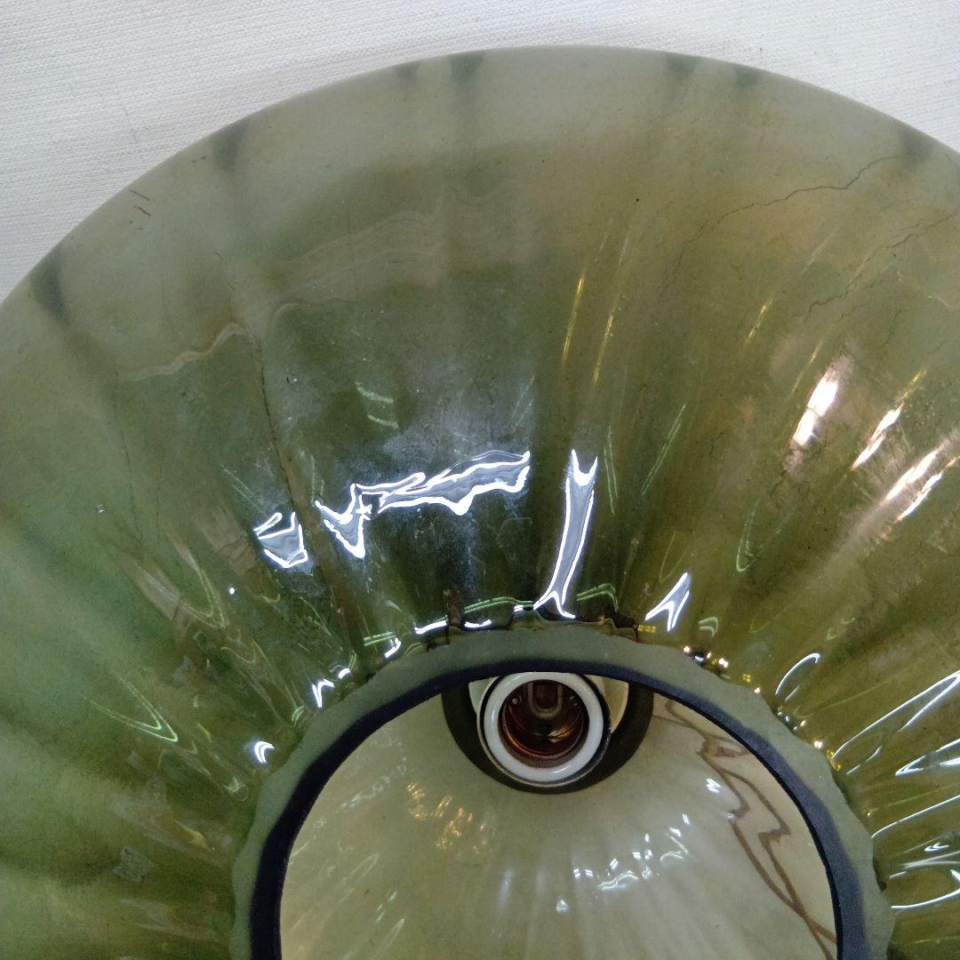 ランプシェード 緑色ストライプガラスディフューザー アンティーク