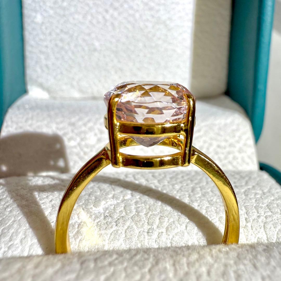 k18gp クンツァイト　ラウンド　ファセットカット　フリーサイズリング　大粒