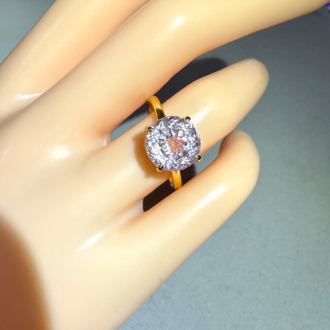 k18gp クンツァイト　ラウンド　ファセットカット　フリーサイズリング　大粒