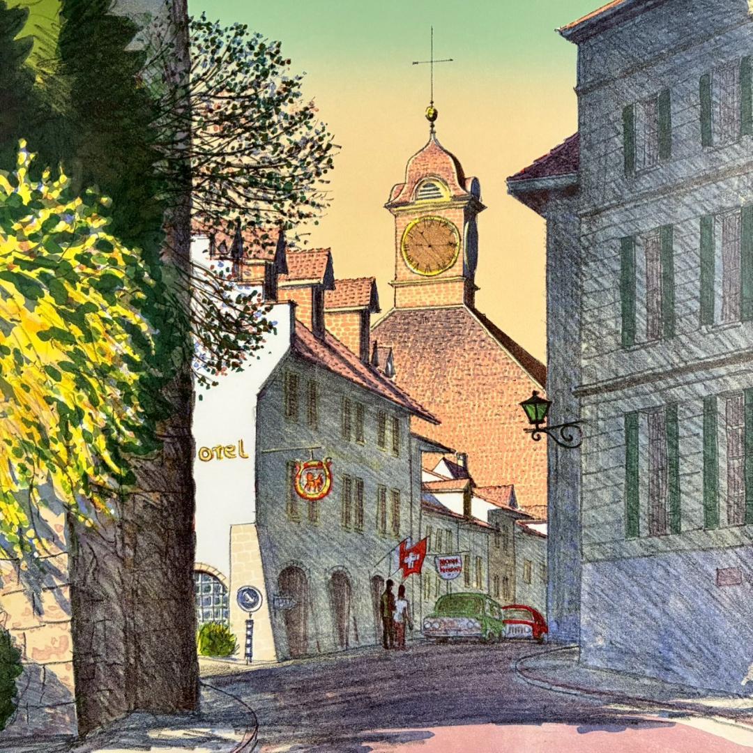 美品 中根寛「街の入口（ムルテン）」リトグラフ 直筆サイン入り 画廊