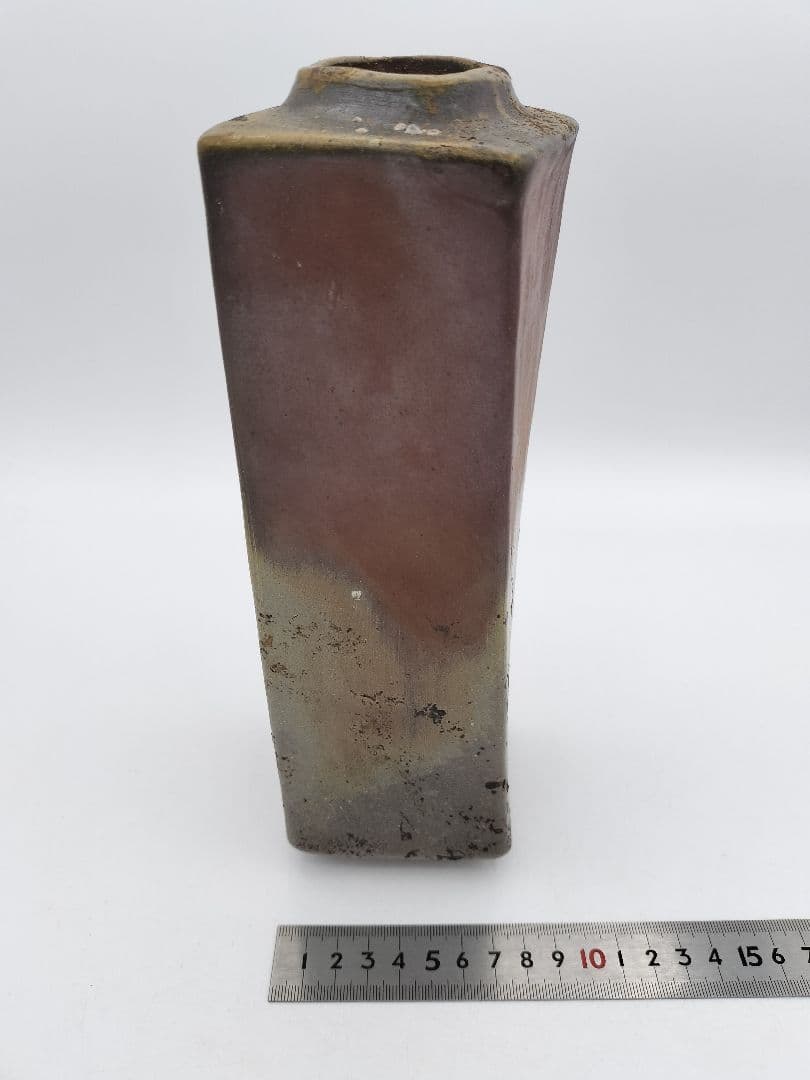 b80 花入 備前 窯変 四方 角 木村陶峰 木箱 茶道具 古物