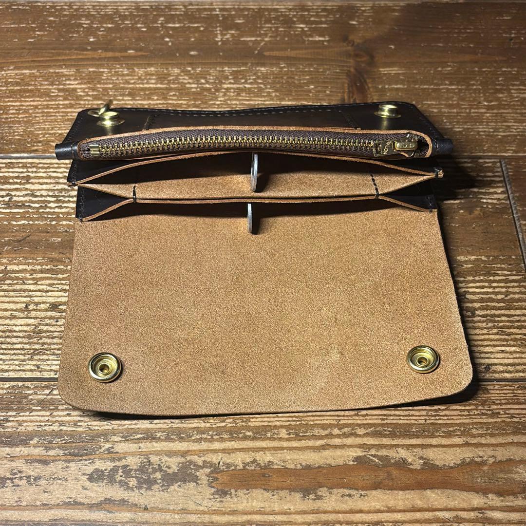 1点のみたつのハンドワックスレザー茶芯トラッカーウォレットチェーンセット