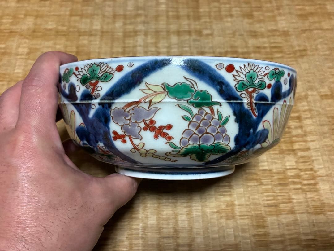 古い 古伊万里 色絵 蓋物 【富貴長春】銘あり 菓子器 菓子鉢 中国骨董 希少