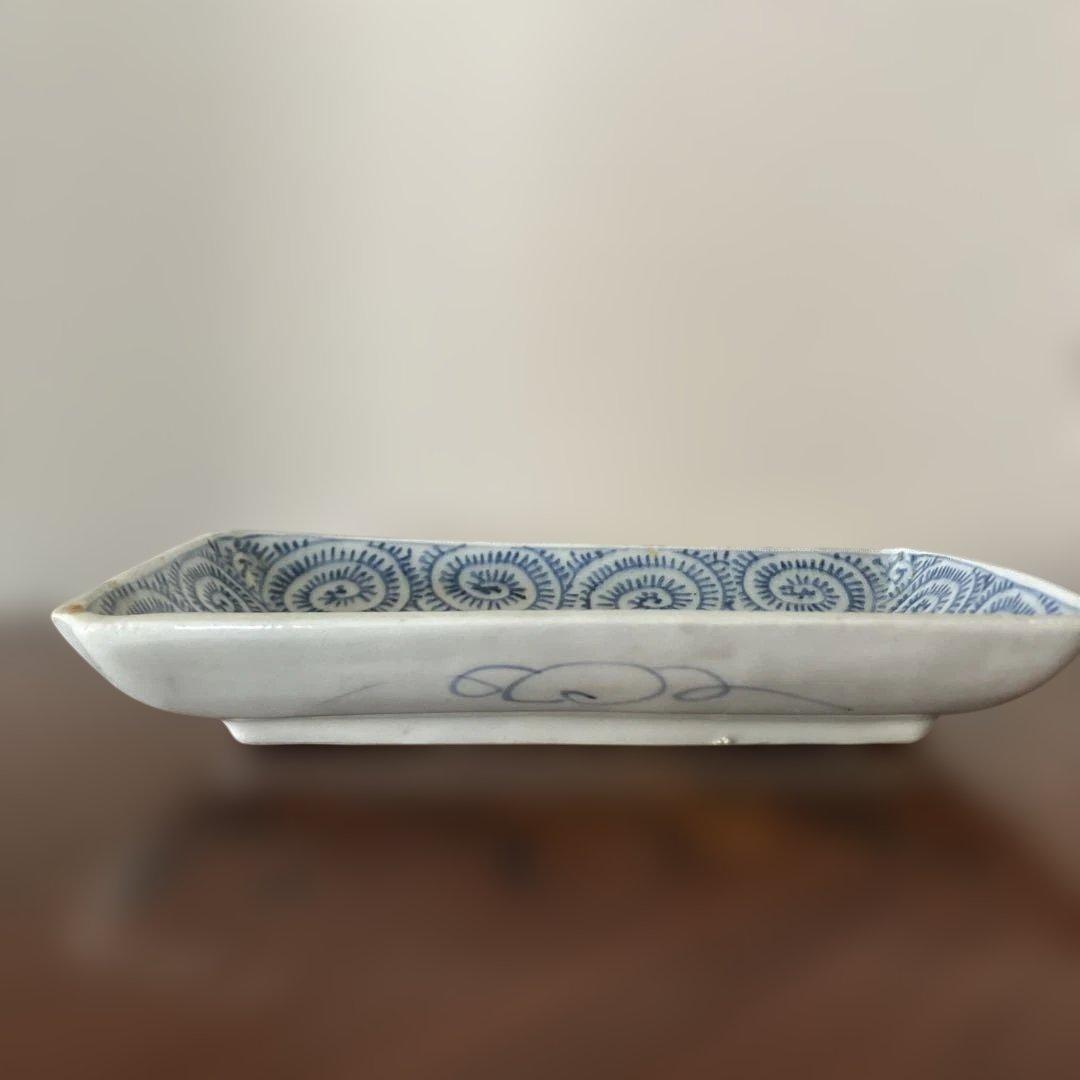 古伊万里染め付け 長角皿 蛸唐草 切込焼
