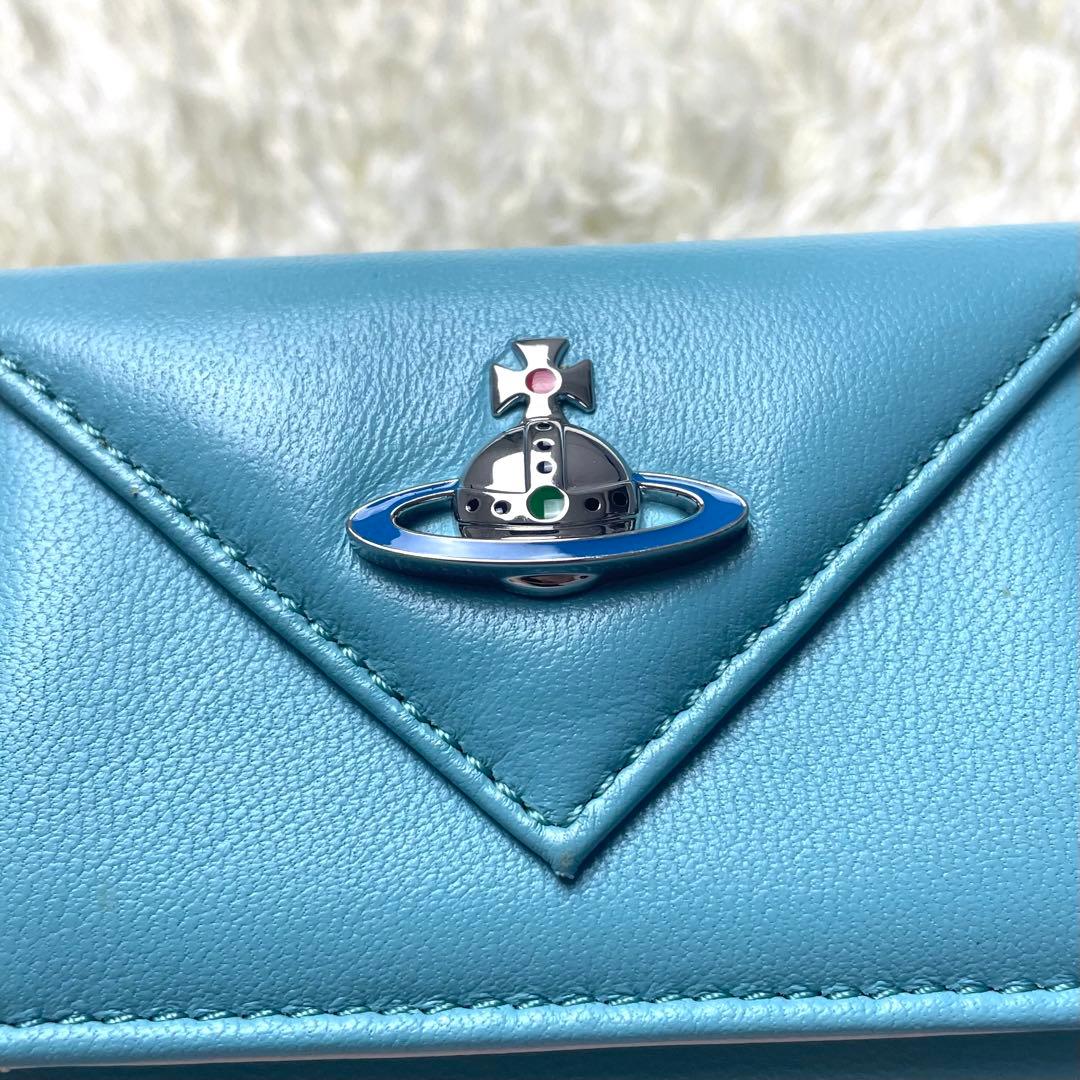 未使用に近い ヴィヴィアンウエストウッド 折財布 ブルー 三つ折り財布