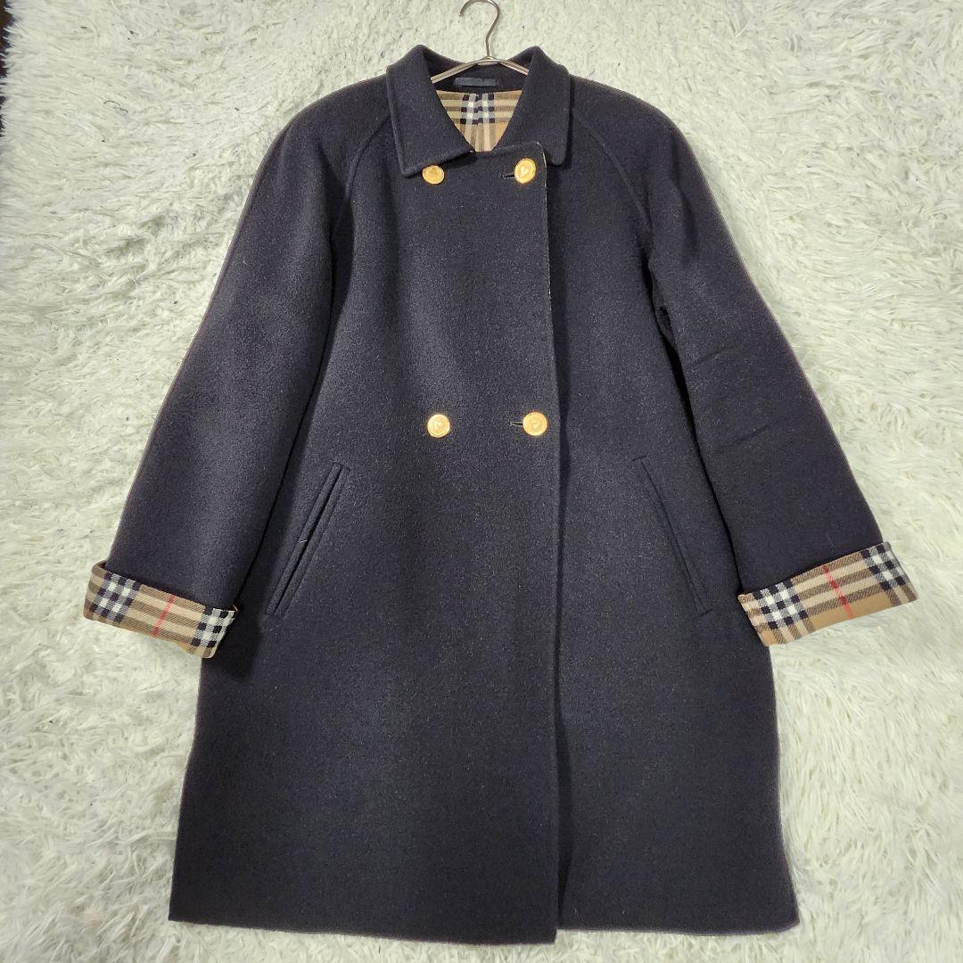 美品 バーバリー ウールコート ダブルブレスト ノバチェック カシミヤ