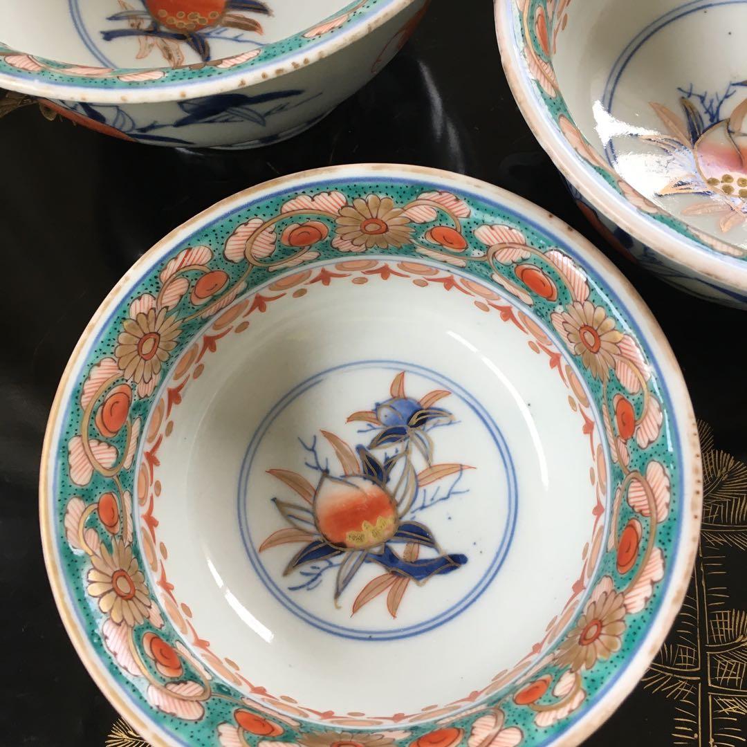 古伊万里 金彩色絵 菊唐草、瓔珞文、桃の図 三つ組鉢 - メルカリ