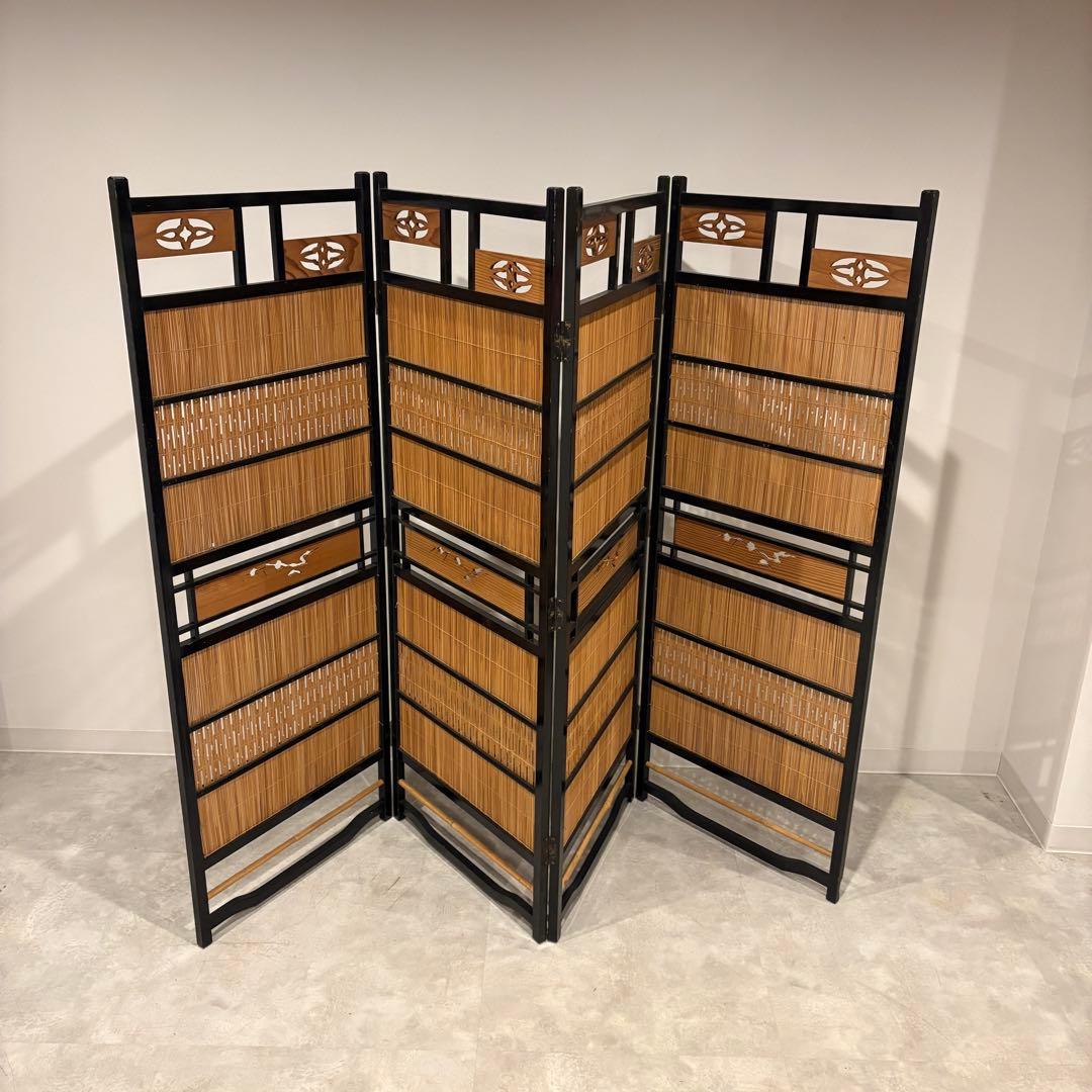 透かし彫り 簾屏風 パーテーション 衝立 間仕切り 昭和レトロ 古民家