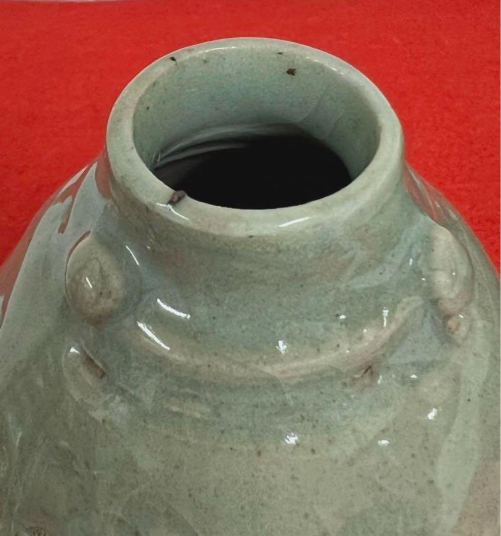 宋代古美術 時代物 龍泉窯青瓷花瓶 小缶 宋代古美術 時代物 龍泉窯